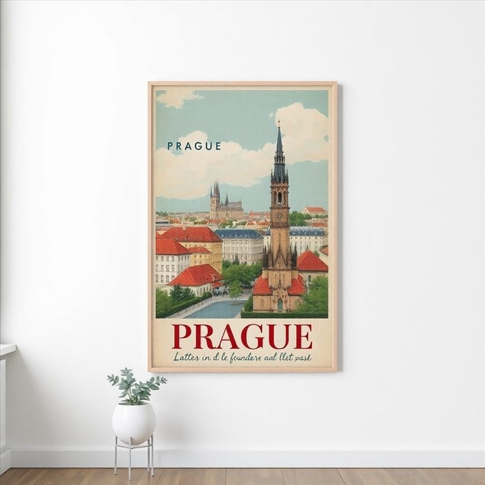 Intégrer une Affiche Vintage de Prague en Déco Classique